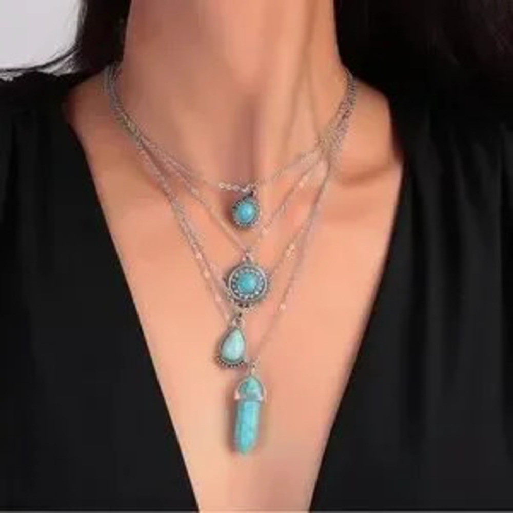 4Pcs/Set Bohemia Turquoise Layered Necklace
